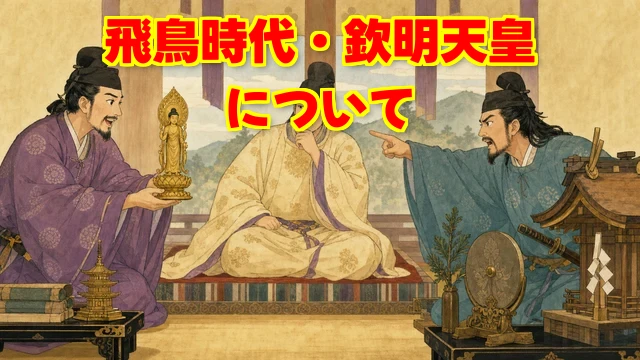 欽明天皇と仏教伝来を描いたイラスト