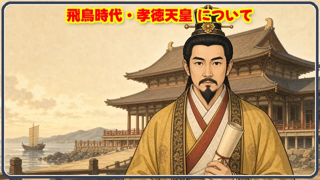孝徳天皇と難波宮を描いたイラスト