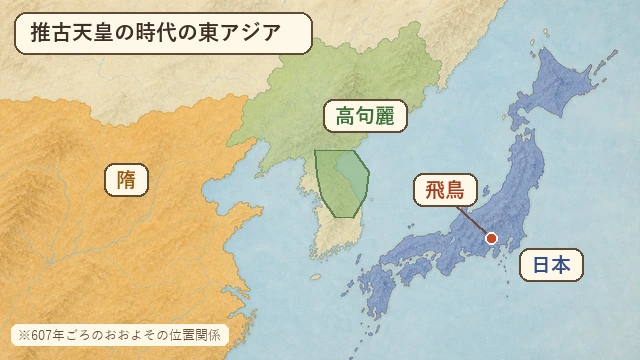推古天皇の時代における隋・高句麗・日本・飛鳥の位置関係